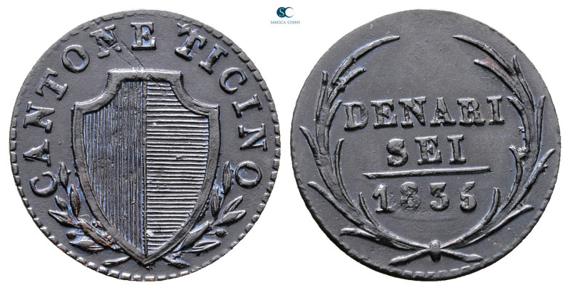 Switzerland. Tessin/Ticino. AD 1835.
6 Denari BI

16 mm, 0,64 g



Good V...