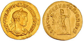 Kaiserzeit
Diokletian, 284-305
Aureus 284/286, Kyzicus. Drapiertes, belorb. Brb. r./IOVI CONSERVATORI ORBIS. Jupiter steht l. mit Victoriola. 4,60 g...