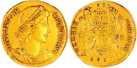 Kaiserzeit
Constantius II., 337-361
Solidus 342/343 Constantinopel. 4,41 g. fast vorzüglich. RIC 57. Depeyrot 2/3.
