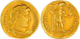 Kaiserzeit
Valentinian I., 364-375
Solidus 364, Nikomedia, 6. Off. 4,33 g. sehr schön, kl. Kratzer (Klemmspuren?) RIC 2b.2. Depeyrot 10/1.