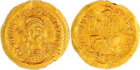 Kaiserzeit
Theodosius II., 408-450
Solidus 430/440, Constantinopel, 8. Offizin. Gepanzerte Büste v.v./VOT XXX MVLT XXXX H CONOB. Roma thront l. 4,34...
