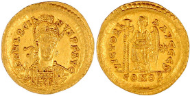 Kaiserzeit
Marcianus, 450-457
Solidus 450/457 Constantinopel, 6. Offizin. 4,46 g. vorzüglich/Stempelglanz, Prachtexemplar. RIC 510.