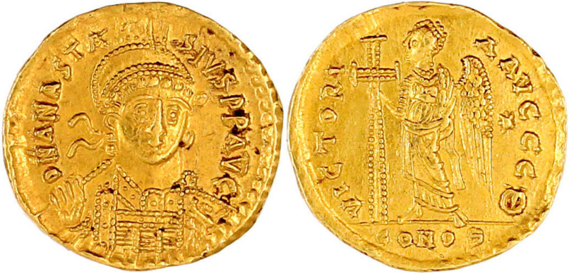 Kaiserreich
Anastasius, 491-518
Solidus 492/507, Constantinopel, 9. Off. Beh. ...