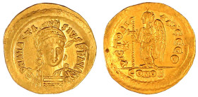 Kaiserreich
Anastasius, 491-518
Solidus 507/518, Constantinopel, 9. Off. Beh. Brb. v.v. mit geschultertem Speer/ VICTORIA AVGGG θ CONOB. Victoria st...