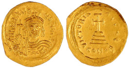 Kaiserreich
Heraclius, 610-641
Solidus 610/641 Constantinopel, 5. Offizin. Brb. v.v., Kreuz haltend/VICTORIA AVGV E CONOB. Stufenkreuz. 4,33 g. vorz...