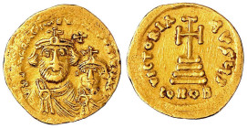 Kaiserreich
Heraclius, 610-641
Solidus 616/625 Constantinopel. 10. Offizin. Büsten von Heraclius und Heraclius Constantin, darüber Kreuz/Stufenkreuz...