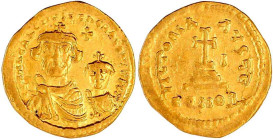 Kaiserreich
Heraclius, 610-641
Solidus 616/625 Constantinopel. 5. Offizin, 10. Indiktion. Büsten von Heraclius und Heraclius Constantin, darüber Kre...