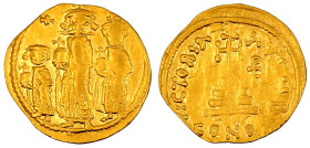 Kaiserreich
Heraclius, 610-641
Solidus 638/639 Constantinopel, 2. Offizin. Heraclius, Heraclius Constantin und Heraclonas stehen nebeneinander/VICTO...