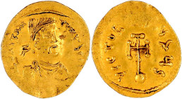 Kaiserreich
Constans II., 641-668
Semissis 641/668. Brb. r./Kreuz auf Globus. 2,19 g. fast vorzüglich, Prägeschwäche. Sear 983.