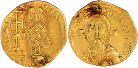 Kaiserreich
Justinian II., erste Regierung, 685-695
Solidus 692/695, Constantinopel. Stehender Kaiser mit Kreuz/Christusbüste. 4,11 g. sehr schön, g...