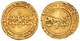 Fatimiden
Al Zahir, 1021-1036 (AH 411-427)
Dinar, Jahr unleserlich, Al Mansuriya. 2,73 g. sehr schön, beschnitten. Album 714.1.