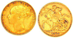 Australien
Victoria, 1837-1901
Sovereign 1874 M, Melbourne. 7,98 g. 917/1000. sehr schön. Spink. 3857.