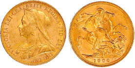 Australien
Victoria, 1837-1901
Sovereign 1900 M, Melbourne. 7,99 g. 917/1000. vorzüglich/Stempelglanz. Spink. 3875.