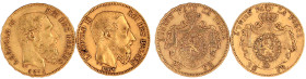 Belgien
Leopold II., 1865-1909
2 X 20 Francs: 1869 und 1974. je 6,45 g. 900/1000. sehr schön. Krause/Mishler 32.