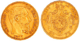 Belgien
Leopold II., 1865-1909
20 Francs 1870. 6,45 g. 900/1000. sehr schön/vorzüglich. Krause/Mishler 32.