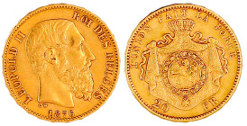 Belgien
Leopold II., 1865-1909
20 Francs 1876. Pos. A. 6,45 g. 900/1000. vorzüglich. Krause/Mishler 37.