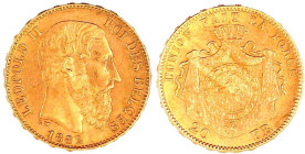 Belgien
Leopold II., 1865-1909
20 Francs 1882. 6,45 g. 900/1000. vorzüglich. Krause/Mishler 37.