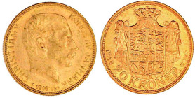 Dänemark
Christian X., 1912-1947
20 Kronen 1914 VBP. 8,96 g. 900/1000. vorzüglich. Hede 1A. Friedberg 299.