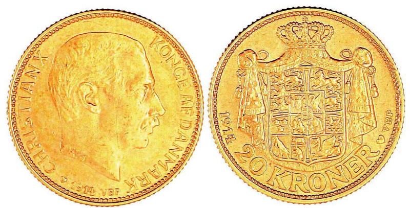Dänemark
Christian X., 1912-1947
20 Kronen 1914 VBP. 8,96 g. 900/1000. prägefr...