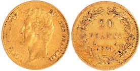 Frankreich
Louis Philippe I., 1830-1848
20 Francs 1831 A, Paris. 6,45 g. 900/1000. sehr schön. Krause/Mishler 746.1.