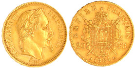 Frankreich
Napoleon III., 1852-1870
20 Francs 1864 A, Paris. 6,45 g. 900/1000. vorzüglich. Krause/Mishler 781.1. Friedberg 573.