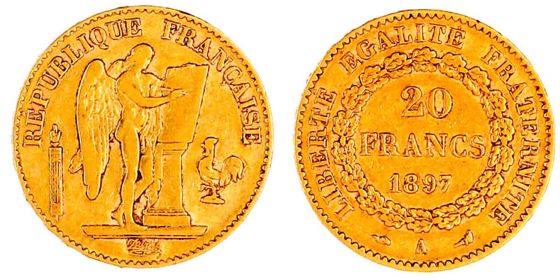 Frankreich
Dritte Republik, 1871-1940
20 Francs stehender Genius 1897 A, Paris...