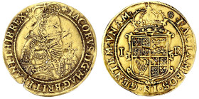 Grossbritannien
James I., 1603-1625
Unite (20 Shillings) o.J. Mzz. Fünfblatt. Gekr. Hüftb. n.r./Wappen. 9,84 g. sehr schön, Schrötlingsfehler. Seaby...