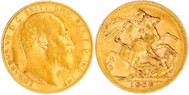 Grossbritannien
Edward VII., 1902-1910
Sovereign 1906. 7,99 g. 917/1000. sehr schön/vorzüglich. Seaby 3969.