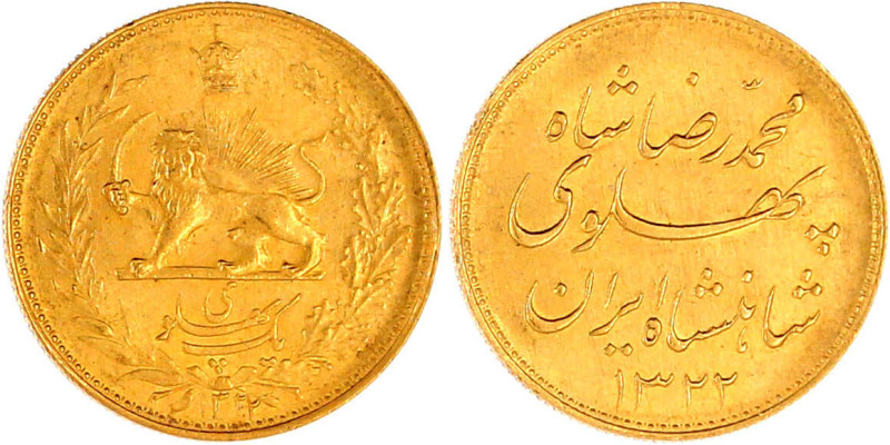 Iran
Mohammed Reza Pahlavi, 1941-1979
Pahlavi SH 1322 = 1943. 8,14 g. 900/1000...