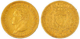 Italien-Sardinien
Carl Felix, 1821-1831
20 Lire 1827 L, Adlerkopf. Turin. 6,45 g. 900/1000. sehr schön, kl. Randfehler. Krause/Mishler 118.1. Friedb...