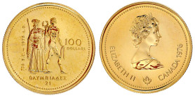 Kanada
Britisch, seit 1763
100 Dollars 1976. Olympiade Montreal. 13,34 g. 584/1000. Im Plastikblister mit Zertifikat. Stempelglanz. Krause/Mishler 1...