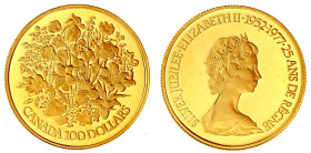 Kanada
Britisch, seit 1763
100 Dollars 1977, Silber Jubiläum. 16,97 g. 917/1000. Im Etui (innen etwas vergilbt) mit Zertifikat. Polierte Platte. Kra...