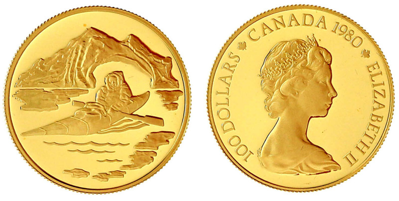 Kanada
Britisch, seit 1763
100 Dollars 1980, Inuit im Kajak vor Eisberg. 16,97...