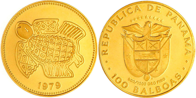 Panama
Republik, seit 1903
100 Balboas 1979. Stilisierte Schildkröte. 8,16 g. ...