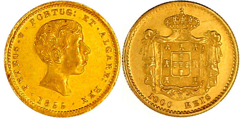 Portugal
Pedro V., 1853-1861
1000 Reis 1855. 1,78 g. 917/1000. gutes vorzüglic...