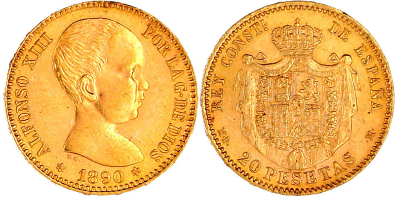 Spanien
Alfonso XIII., 1886-1933
20 Pesetas 1890 M.P. M. 6,45 g. 900/1000. fas...