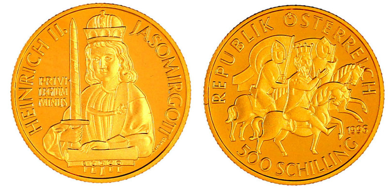 Republik Österreich
2. Republik, seit 1945
500 Schilling 1996. Heinrich II. Ja...