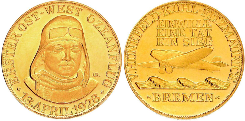 Luft- und Raumfahrt
Goldmedaille 1928 von Bernhart. Auf den ersten Ost-West-Oze...