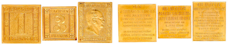 Philatelie
Briefmarkenmotive
3 deutsche Briefmarken-Prägungen in 900/1000 Gold...