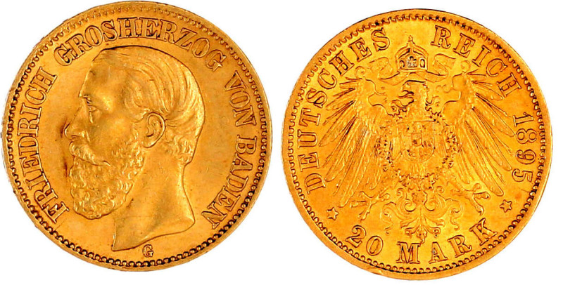 Baden
Friedrich I., 1856-1907
20 Mark 1895 G. vorzüglich/Stempelglanz. Jaeger ...