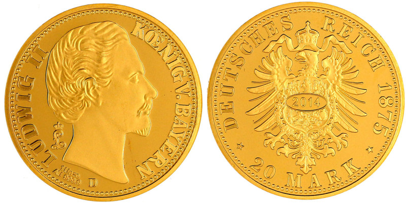 Bayern
Ludwig II., 1864-1886
Großformatige Nachprägung des 20 Mark 1875 D (191...