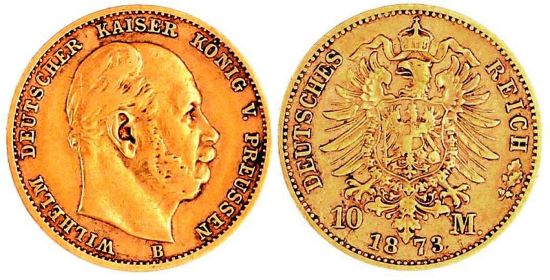 Preußen
Wilhelm I., 1861-1888
10 Mark 1873 B. sehr schön. Jaeger 242.