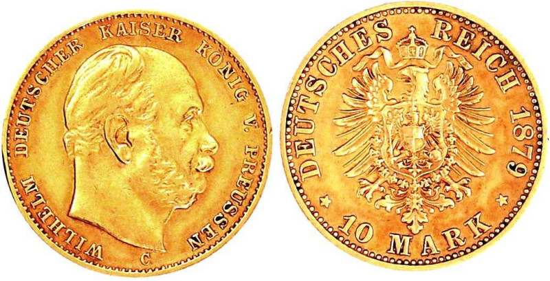 Preußen
Wilhelm I., 1861-1888
10 Mark 1879 C. gutes sehr schön, winz. Randfehl...