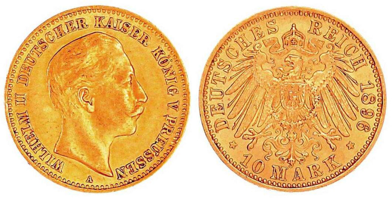 Preußen
Wilhelm II., 1888-1918
10 Mark 1896 A. vorzüglich, winz. Randfehler. J...