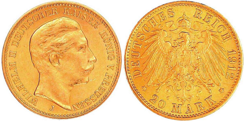 Preußen
Wilhelm II., 1888-1918
20 Mark 1912 J. Hamburg. gutes vorzüglich. Jaeg...