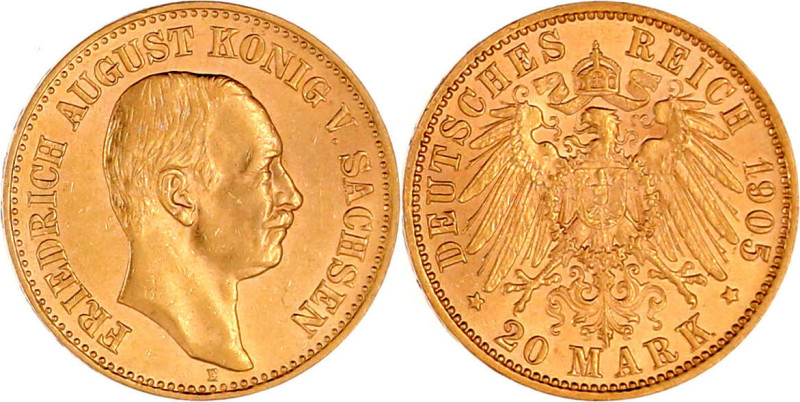 Sachsen
Friedrich August III., 1904-1918
20 Mark 1905 E. vorzüglich/Stempelgla...