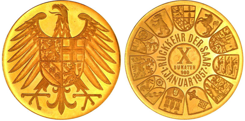 Saarland
Französisches Zollgebiet, 1947-1956
Große Goldmedaille zu 10 Dukaten ...