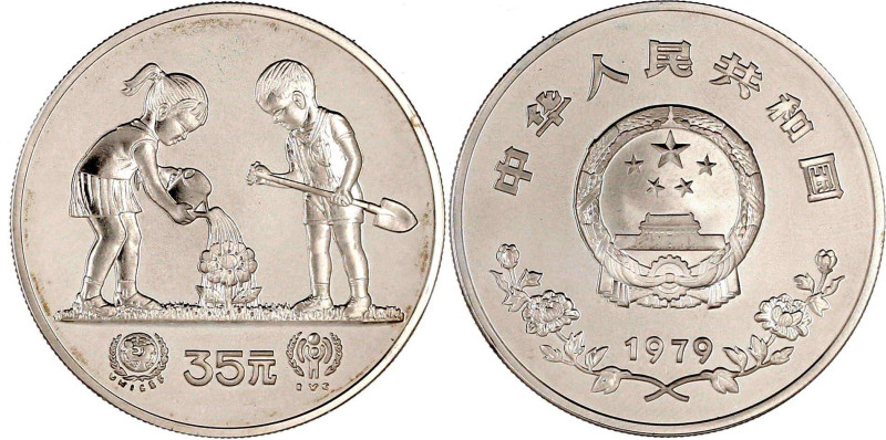 China
Volksrepublik, seit 1949
35 Yuan Silber 1979 Jahr des Kindes. In Kapsel....