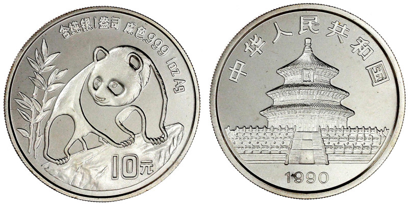 China
Volksrepublik, seit 1949
10 Yuan Panda Silber (1 Unze) 1990. Panda beim ...