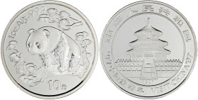 China
Volksrepublik, seit 1949
10 Yuan Panda Silber (1 Unze) 1997. Jahr des Tourismus 1997. Panda nach links im Wald, mit zweisprachiger Gedenkinsch...